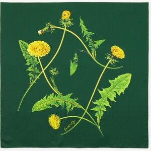 NWT BURBERRY LONDON UK  DANDELION 100% SILK SCARF IN IVY GREEN COLOR 35X35IN